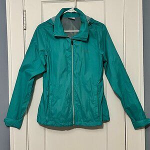 Columbia hooded rain jacket teal size medium 100% nylon outdoors gorpcore